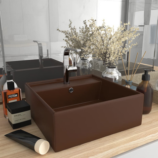 vidaXL Luxury Basin Overflow Square Matt Dark Brown 41x41 cm Ceramic - Giant Lobelia