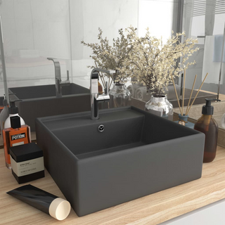 vidaXL Luxury Basin Overflow Square Matt Dark Grey 41x41 cm Ceramic - Giant Lobelia