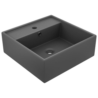 vidaXL Luxury Basin Overflow Square Matt Dark Grey 41x41 cm Ceramic - Giant Lobelia