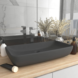 vidaXL Luxury Basin Rectangular Matt Dark Grey 71x38 cm Ceramic - Giant Lobelia