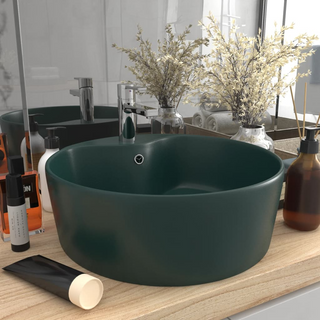 vidaXL Luxury Wash Basin with Overflow Matt Dark Green 36x13 cm Ceramic - Giant Lobelia