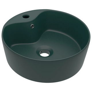 vidaXL Luxury Wash Basin with Overflow Matt Dark Green 36x13 cm Ceramic - Giant Lobelia