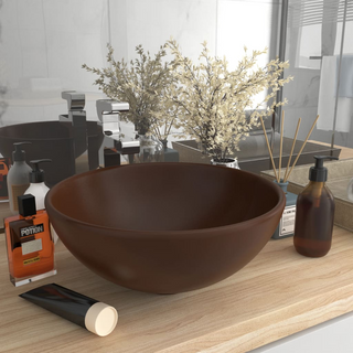 vidaXL Luxury Bathroom Basin Round Matt Dark Brown 32.5x14 cm Ceramic - Giant Lobelia