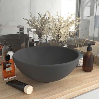 vidaXL Luxury Bathroom Basin Round Matt Dark Grey 32.5x14 cm Ceramic - Giant Lobelia