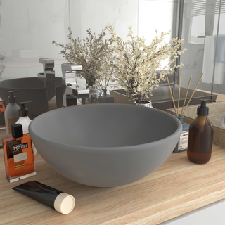 vidaXL Luxury Bathroom Basin Round Matt Light Grey 32.5x14 cm Ceramic - Giant Lobelia