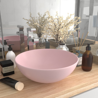 Bathroom Sink Ceramic Matt Pink Round - Giant Lobelia