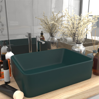 vidaXL Luxury Wash Basin Matt Dark Green 41x30x12 cm Ceramic - Giant Lobelia