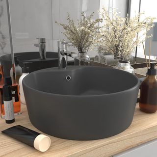 vidaXL Luxury Wash Basin with Overflow Matt Dark Grey 36x13 cm Ceramic - Giant Lobelia