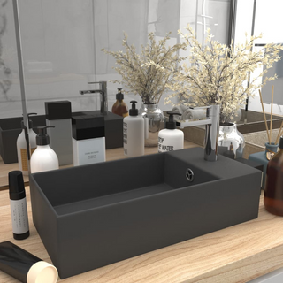 Bathroom Sink with Overflow Ceramic Dark Grey - Giant Lobelia