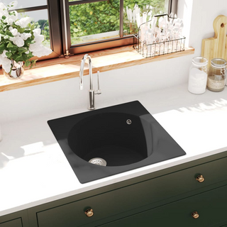 vidaXL Kitchen Sink with Overflow Hole Black Granite - Giant Lobelia