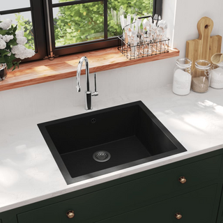 vidaXL Kitchen Sink with Overflow Hole Black Granite - Giant Lobelia