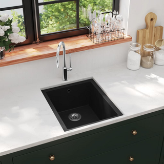 vidaXL Kitchen Sink with Overflow Hole Black Granite - Giant Lobelia