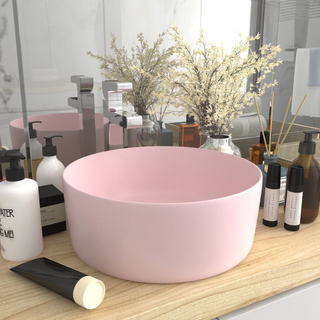 vidaXL Luxury Wash Basin Round Matt Pink 40x15 cm Ceramic - Giant Lobelia