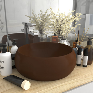 vidaXL Luxury Wash Basin Round Matt Dark Brown 40x15 cm Ceramic - Giant Lobelia