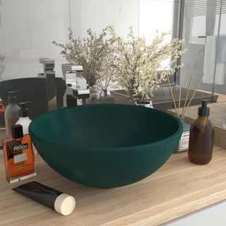 vidaXL Luxury Bathroom Basin Round Matt Dark Green 32.5x14 cm Ceramic - Giant Lobelia