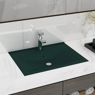 vidaXL Luxury Basin with Faucet Hole Matt Dark Green 60x46 cm Ceramic - Giant Lobelia