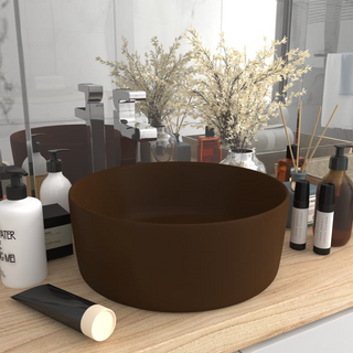 vidaXL Luxury Wash Basin Round Matt Dark Brown 40x15 cm Ceramic - Giant Lobelia