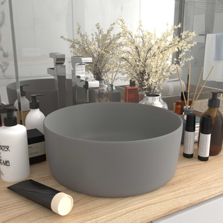 vidaXL Luxury Wash Basin Round Matt Light Grey 40x15 cm Ceramic - Giant Lobelia