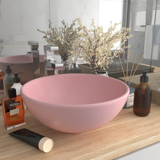 vidaXL Luxury Bathroom Basin Round Matt Pink 32.5x14 cm Ceramic - Giant Lobelia