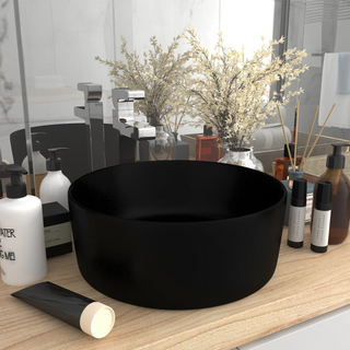 vidaXL Luxury Wash Basin Round Matt Black 40x15 cm Ceramic - Giant Lobelia