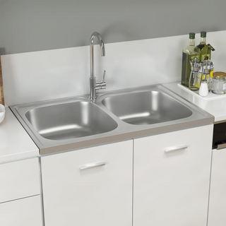 vidaXL Kitchen Sink with Double Basins Silver 800x500x155 mm Stainless Steel - Giant Lobelia