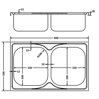 vidaXL Kitchen Sink with Double Basins Silver 800x500x155 mm Stainless Steel - Giant Lobelia