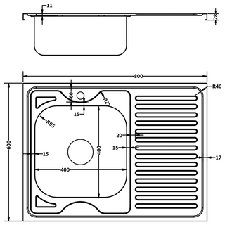 vidaXL Kitchen Sink with Drainer Set Silver 800x600x155 mm Stainless Steel - Giant Lobelia