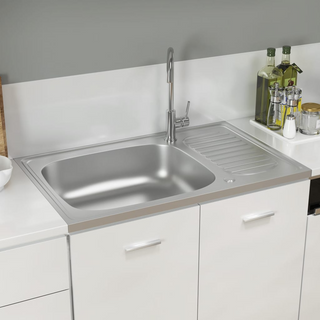 vidaXL Kitchen Sink with Drainer Set Silver 800x500x155 mm Stainless Steel - Giant Lobelia