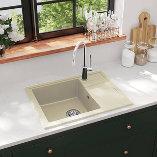 vidaXL Kitchen Sink with Overflow Hole Oval Beige Granite - Giant Lobelia