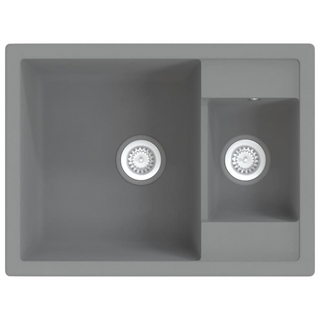 vidaXL Kitchen Sink with Overflow Hole Double Basins Grey Granite - Giant Lobelia