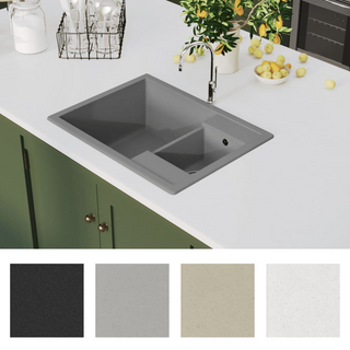 vidaXL Kitchen Sink with Overflow Hole Double Basins Grey Granite - Giant Lobelia