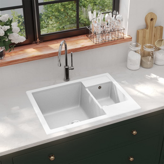 vidaXL Kitchen Sink with Overflow Hole Double Basins White Granite - Giant Lobelia