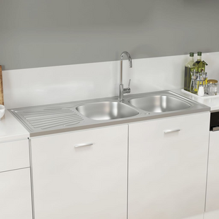 vidaXL Kitchen Sink with Double Sinks Silver 1200x500x155 mm Stainless Steel - Giant Lobelia