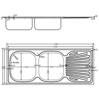 vidaXL Kitchen Sink with Double Sinks Silver 1200x500x155 mm Stainless Steel - Giant Lobelia