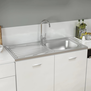 vidaXL Kitchen Sink with Drainer Set Silver 1000x500x155 mm Stainless Steel - Giant Lobelia