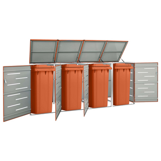 vidaXL Quadruple Wheelie Bin Shed 276.5x77.5x115.5 cm Stainless Steel - Giant Lobelia