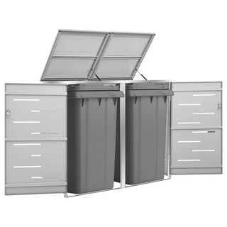 vidaXL Double Wheelie Bin Shed 138x77.5x115.5 cm Stainless Steel - Giant Lobelia