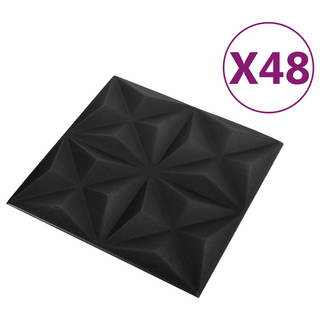 3D Wall Panels 48 pcs 50x50 cm Origami Black 12 m² - Giant Lobelia