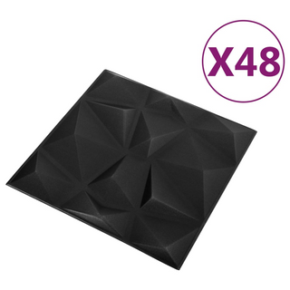 3D Wall Panels 48 pcs 50x50 cm Diamond Black 12 m² - Giant Lobelia