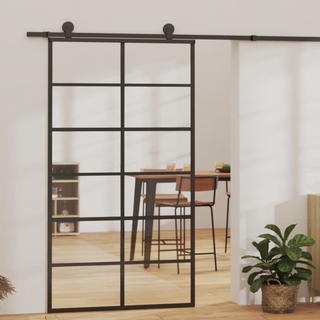 vidaXL Sliding Door ESG Glass and Aluminium 102x205 cm Black - Giant Lobelia