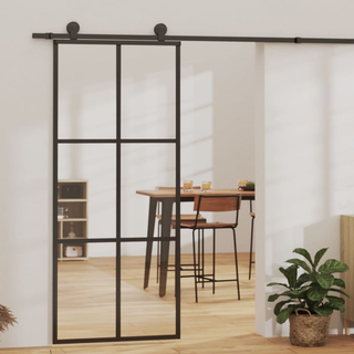 vidaXL Sliding Door ESG Glass and Aluminium 90x205 cm Black - Giant Lobelia