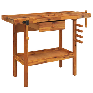 Workbench with Drawer and Vices 124x52x83 cm Solid Wood Acacia - Giant Lobelia