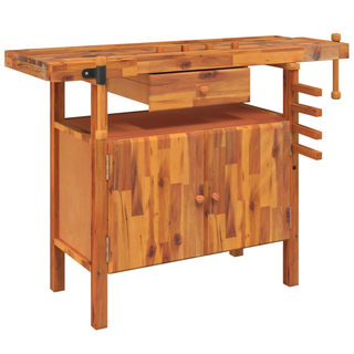 Workbench with Drawer and Vices 124x52x83 cm Solid Wood Acacia - Giant Lobelia