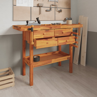 Workbench with Drawers and Vices 124x52x83 cm Solid Wood Acacia - Giant Lobelia