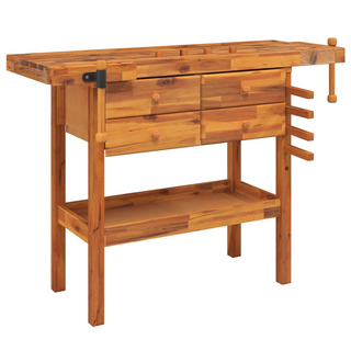 Workbench with Drawers and Vices 124x52x83 cm Solid Wood Acacia - Giant Lobelia