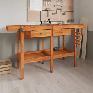 Workbench with Drawers and Vices 162x62x83 cm Solid Wood Acacia - Giant Lobelia