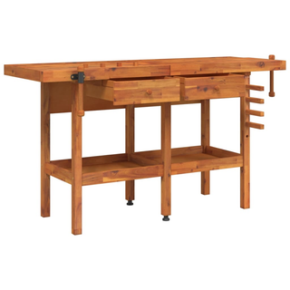 Workbench with Drawers and Vices 162x62x83 cm Solid Wood Acacia - Giant Lobelia