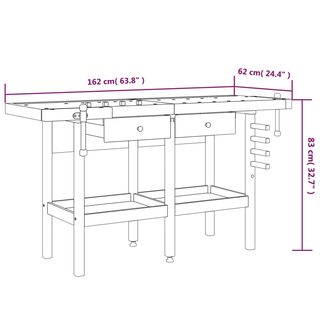 Workbench with Drawers and Vices 162x62x83 cm Solid Wood Acacia - Giant Lobelia