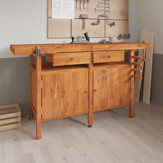 Workbench with Drawers and Vices 162x62x83 cm Solid Wood Acacia - Giant Lobelia