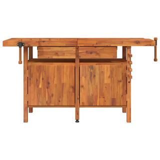 Workbench with Drawers and Vices 162x62x83 cm Solid Wood Acacia - Giant Lobelia